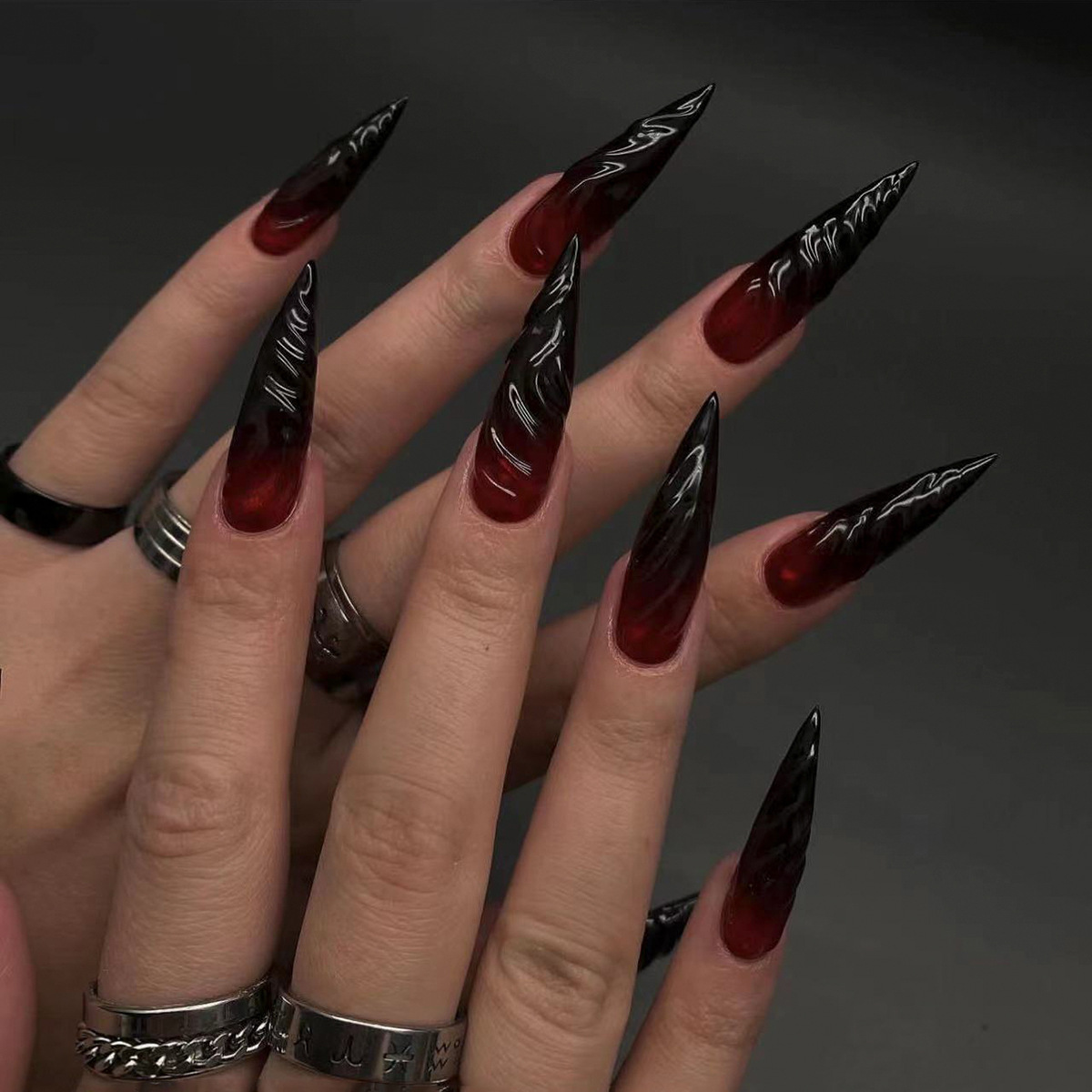 Nail Extension Tips - 24 stuks stiletto-vormige zwart-rode opzetnagels extra