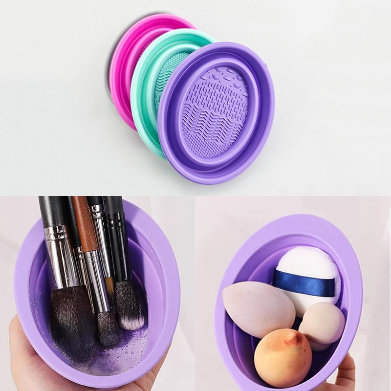 Cosmetic Sponge - Zachte siliconen make-upborstelreiniger Opvouwbare poederdons Reinigingskom