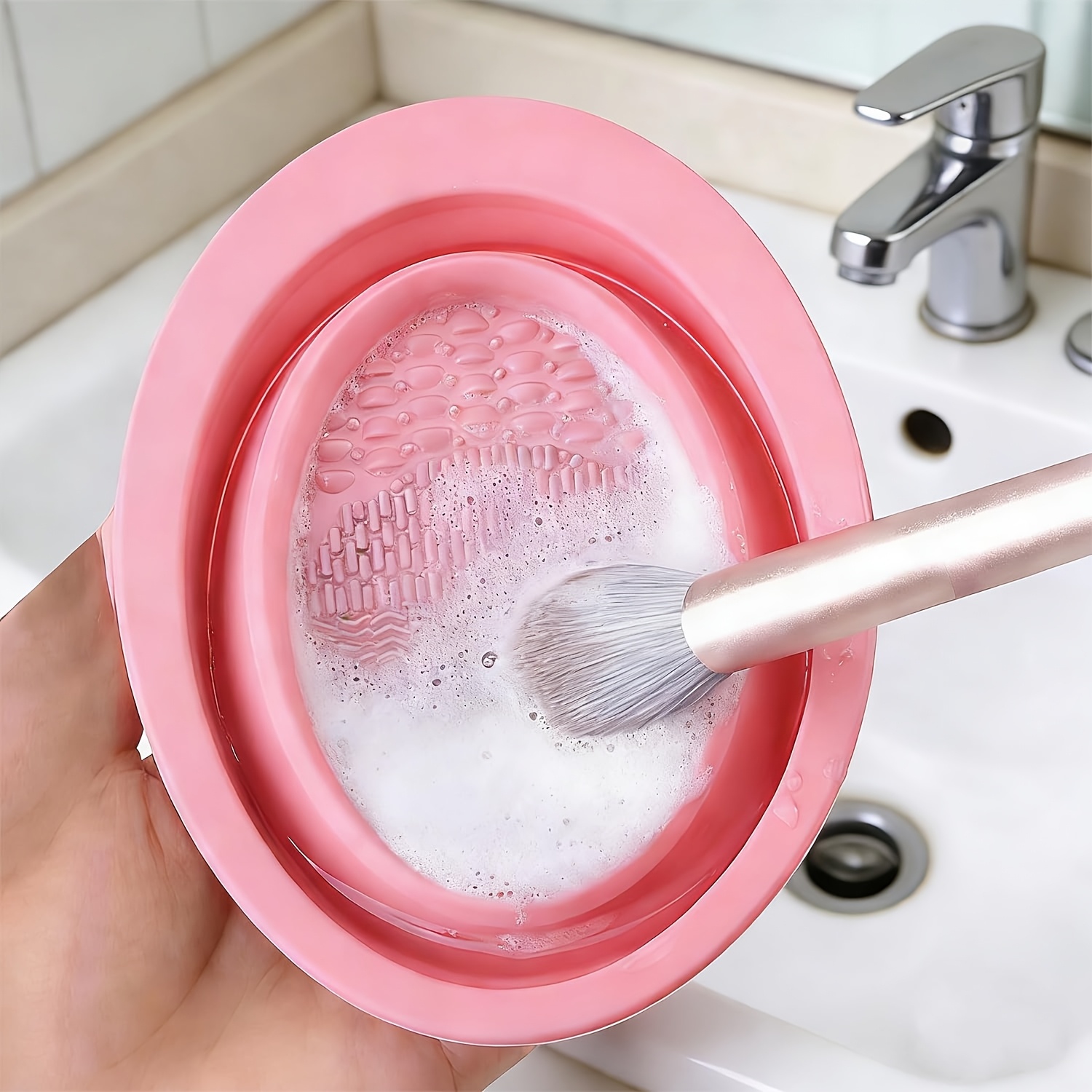 Cosmetic Sponge - Vouwbare siliconen reinigingskom voor make-upborstels, getextureerde