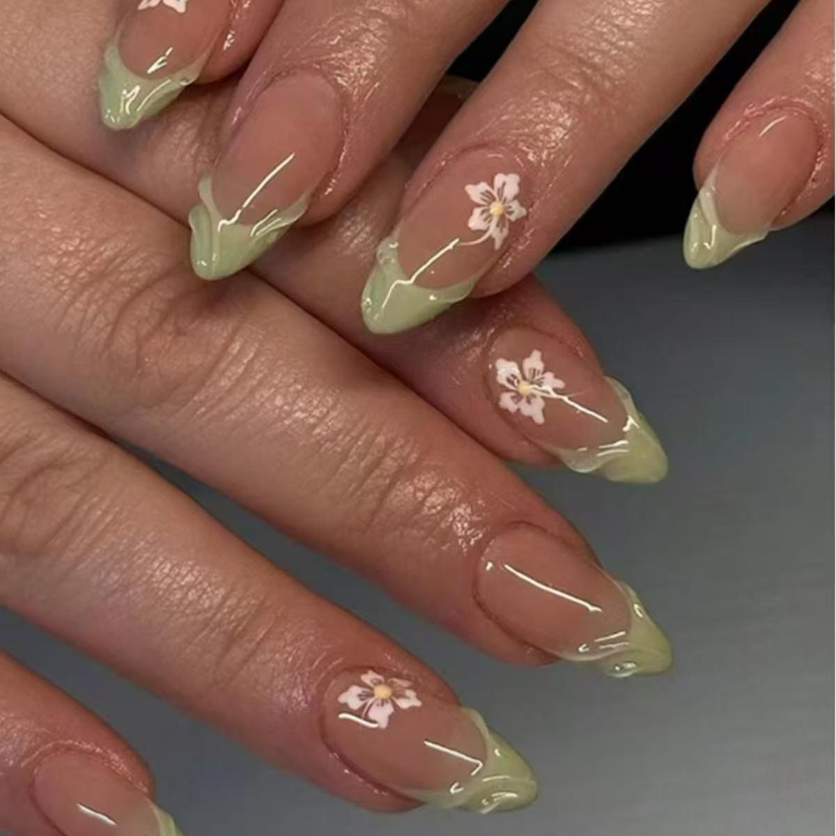 Nail Extension Tips - 24 stuks eenvoudige groene Franse nepnagels