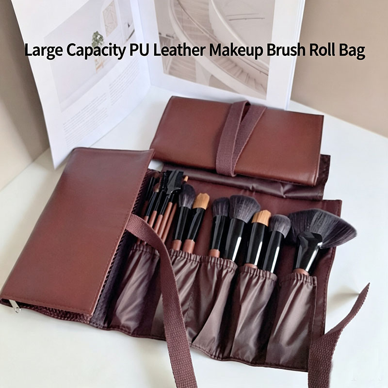 Beauty Bag Makeup - Opvouwbare cosmetische borstelroltas van PU-leer, opberghoes