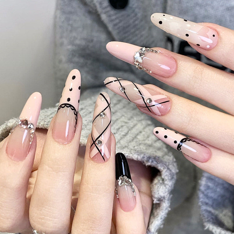 Nail Extension Tips - 24 stuks lange stiletto polka dot