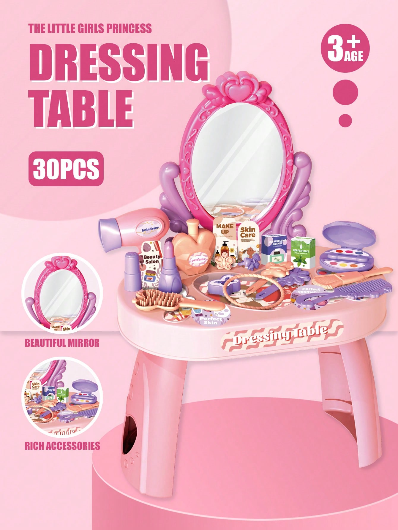 Beauty Makeup Desk - Kinderprinsessen kaptafel speelgoedset met spiegel &