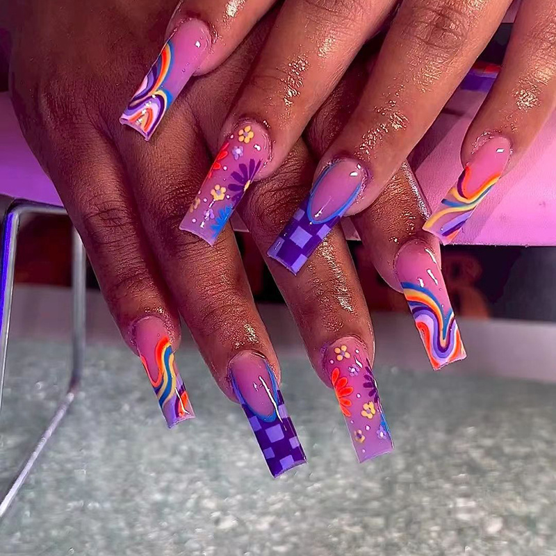 Nail Extension Tips - 24 stuks lange vierkante paarse kunstnagels