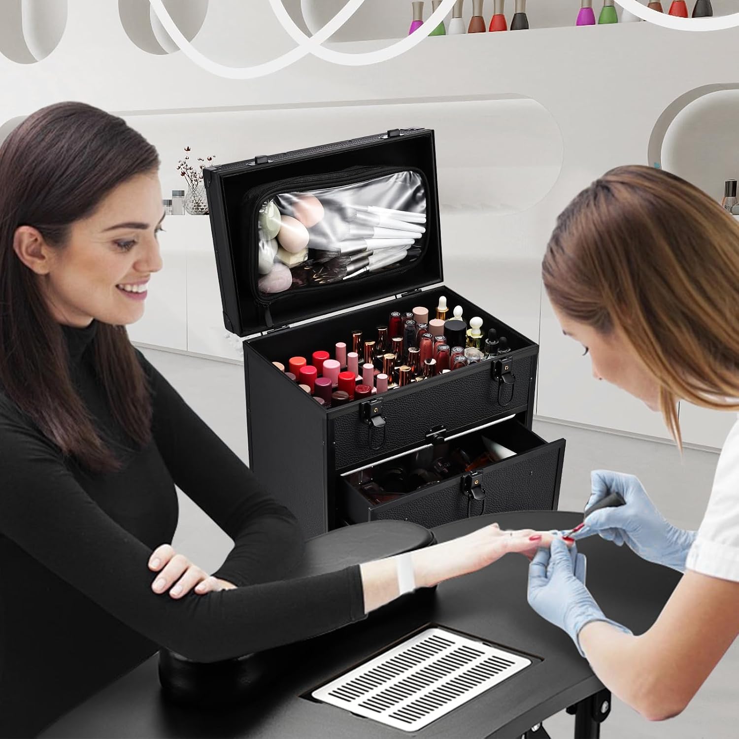 Zwarte rollende make-up koffer - Beauty Makeup Desk recensie en prijs