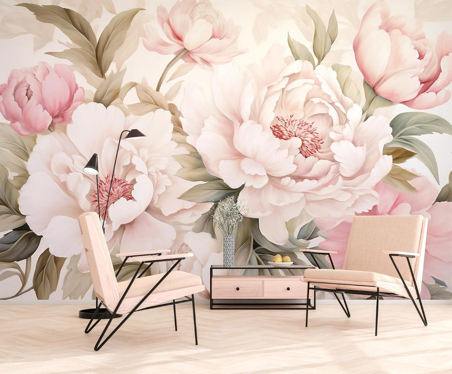 Elegante pioenroos bloemenmuur - Beauty Makeup Desk recensie en prijs